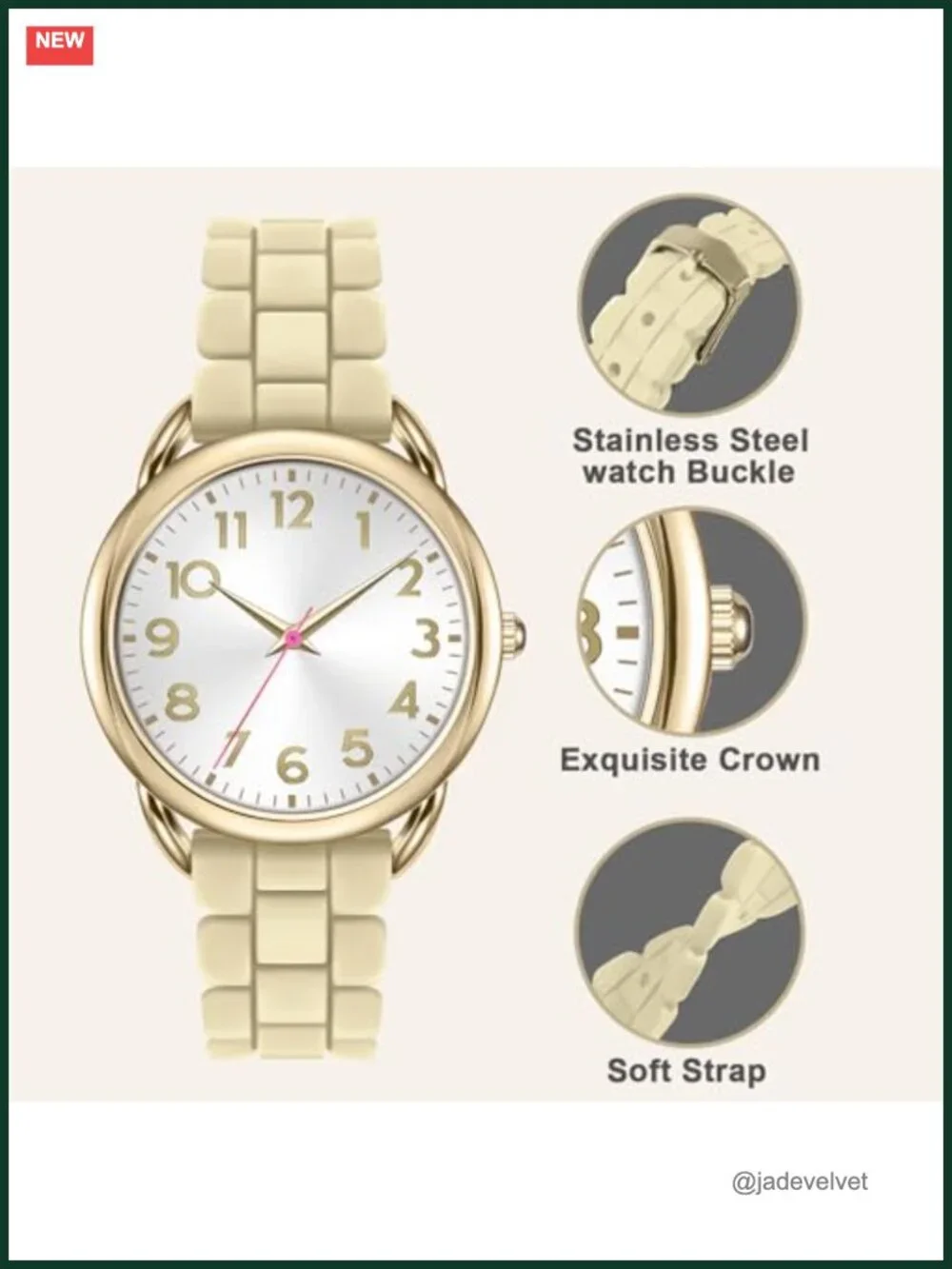 Women's Analog Watch Large Numerals Silicone Strap Water Resistant Casual
